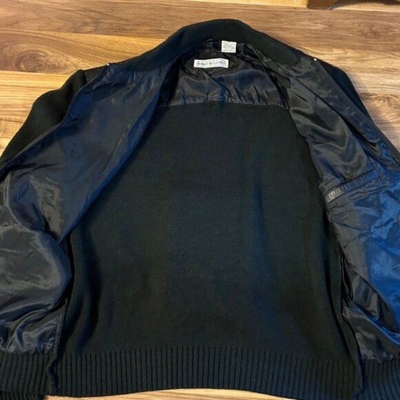 Vintage Mario Bellucci Black Genuine Leather Knit Sweater Bomber Jacket~XLT~ - Picture 6 of 7